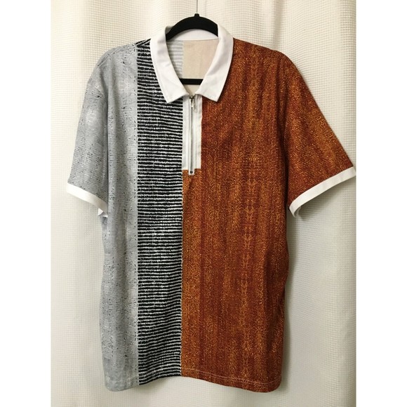 Men's 1/4 Zip Front Knit Shirt Size XL Black White Rust Gray Color Block - Picture 4 of 5
